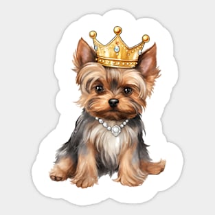 Watercolor Yorkshire Terrier Dog Wearing a Crown Sticker